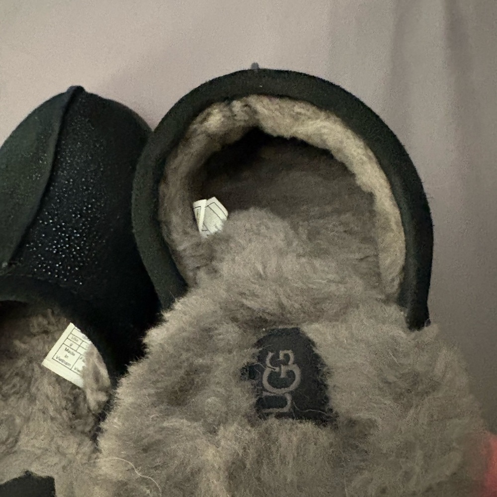 UGG Black Glitter Suede Shearling Slide Slippers